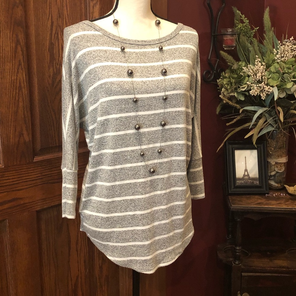 Gray and White Striped Top